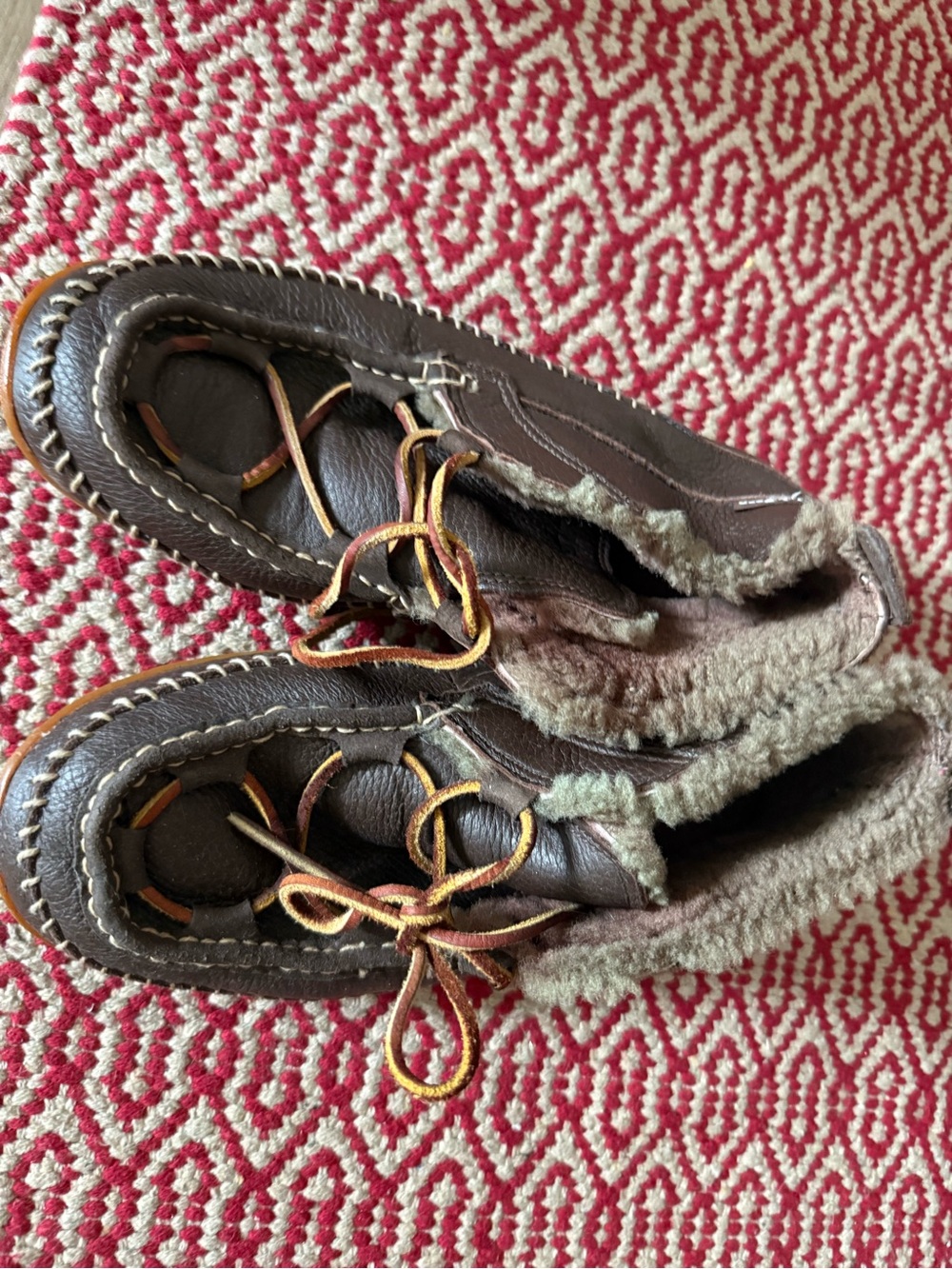 L.L. Bean Brown Leather Faux-Shearling Moccasin Slippers